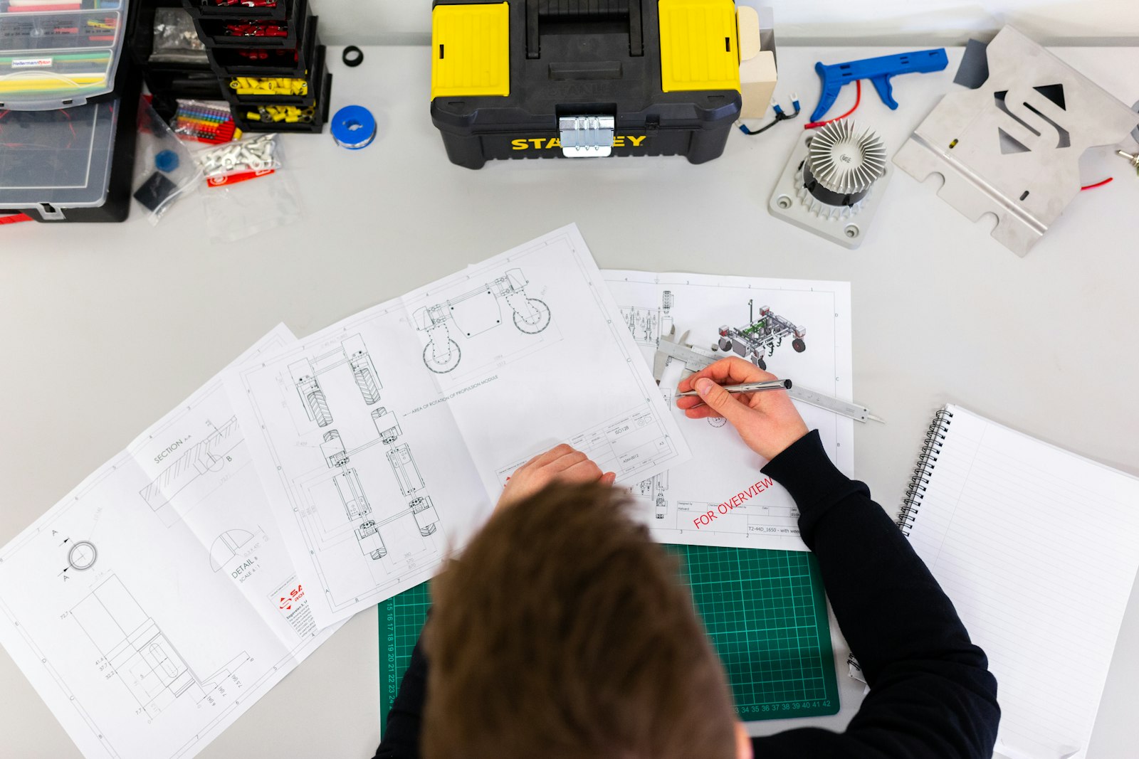 Flat-lay of wireframes and notes while scoping a product